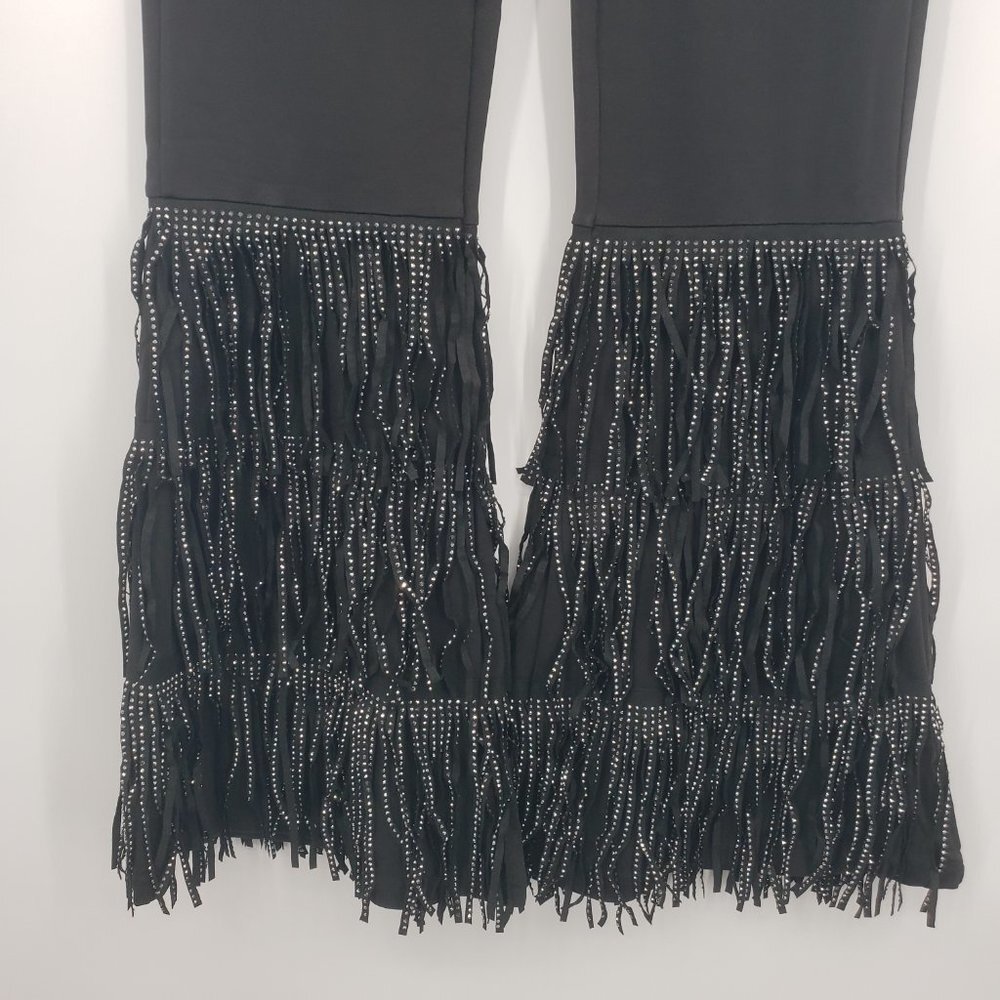 NYLON APPAREL Silver Sparkle Studded Fringe High Waist Western Cha Cha Pants NWT - Picture 6 of 13